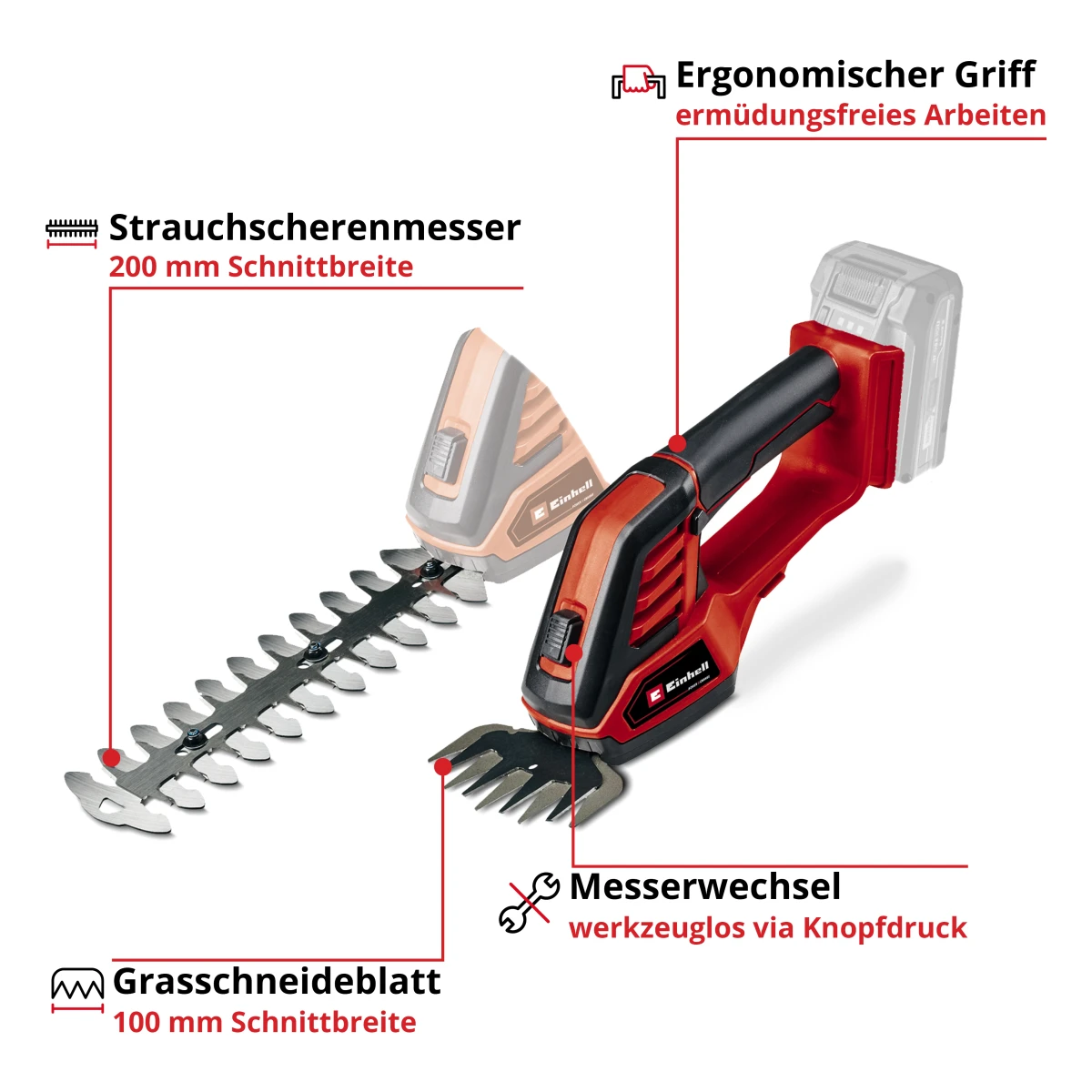 Einhell Akku-Gras- und Strauchschere GE-CG 18/100 Li-Solo