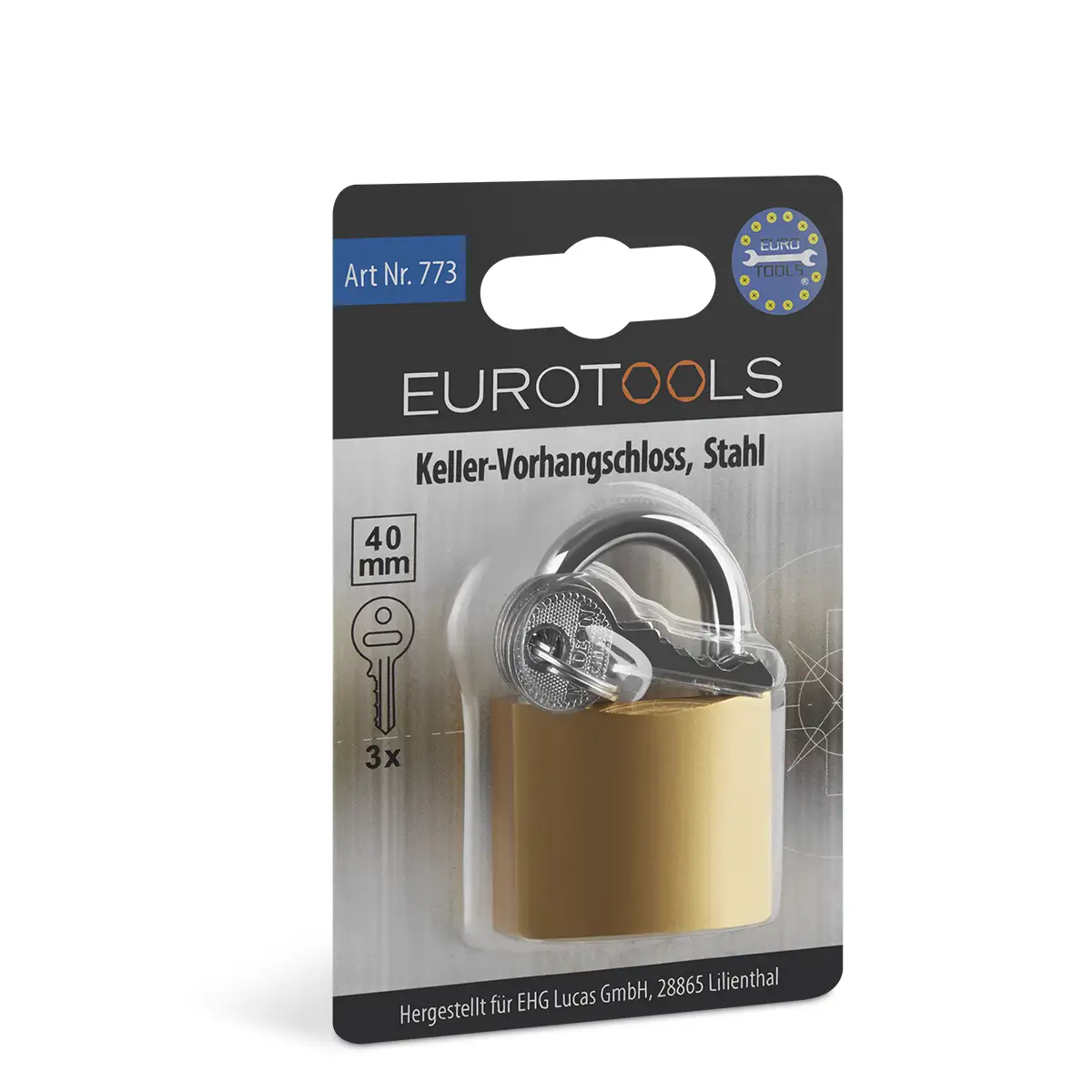 Eurotools Vorhängeschloss aus Stahl, 40 mm