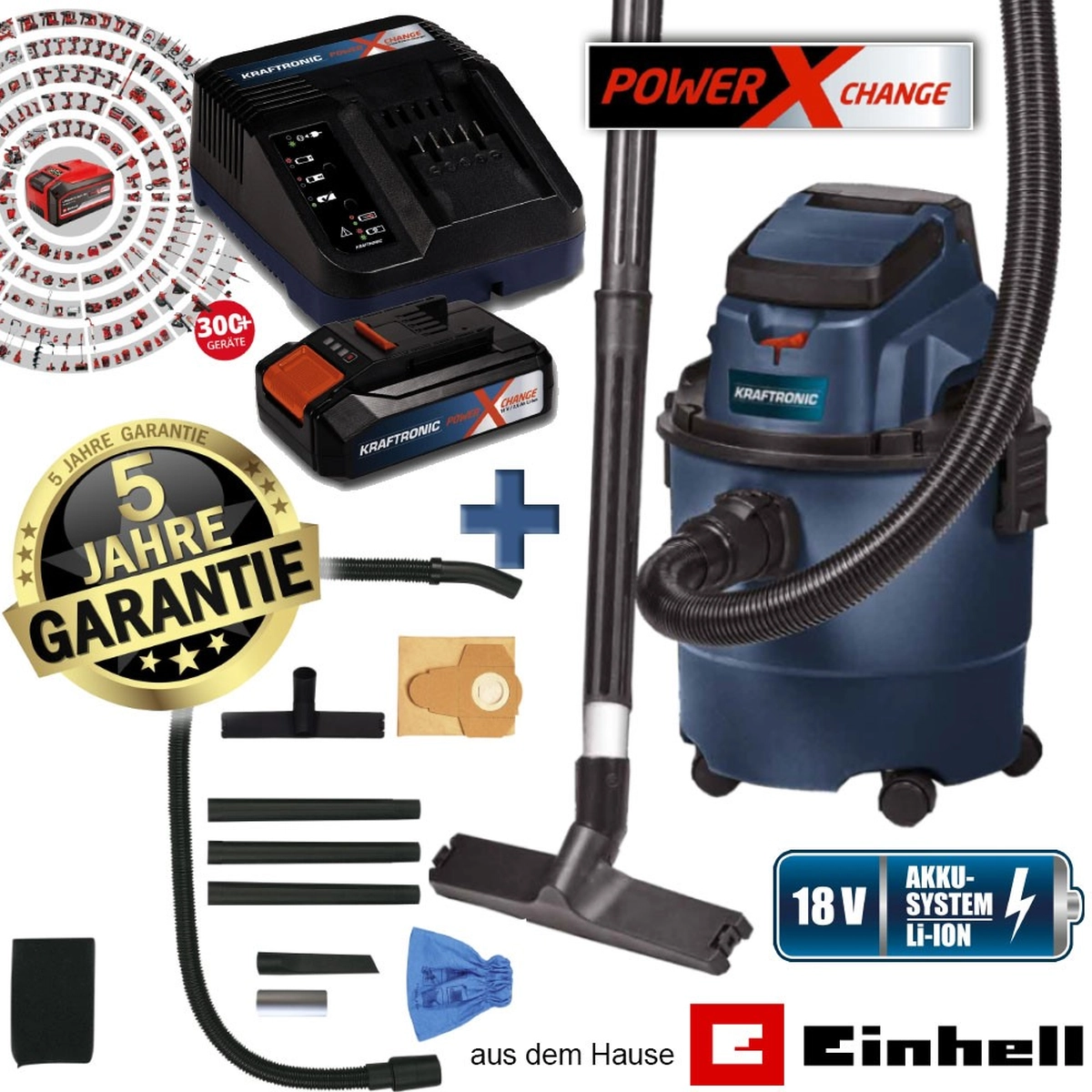 Einhell - KT-NT 15 Li Kit Akku-Nass-Trockensauger 18 Volt / 2,5 Ah Akku