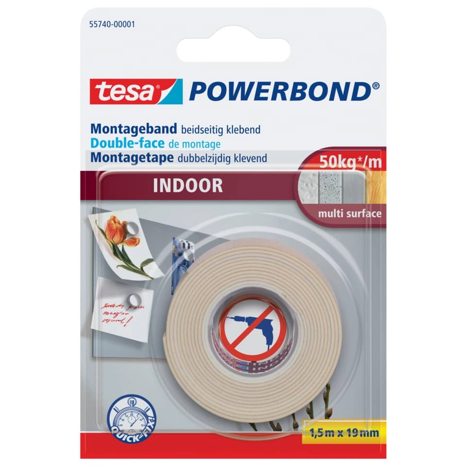 tesa Montageband Powerbond® - 19 mm x 1,5 m, Indoor, extra stark 