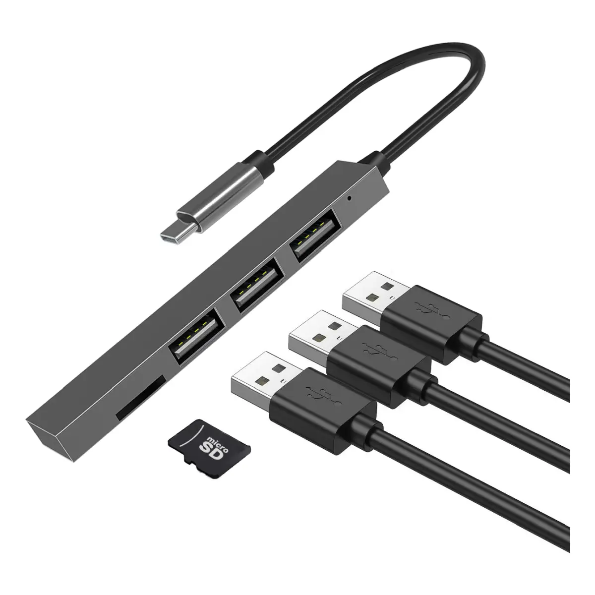 Fontastic 4-in-1 USB Typ-C Hub, Ultra Slim, Plug&Play, grau