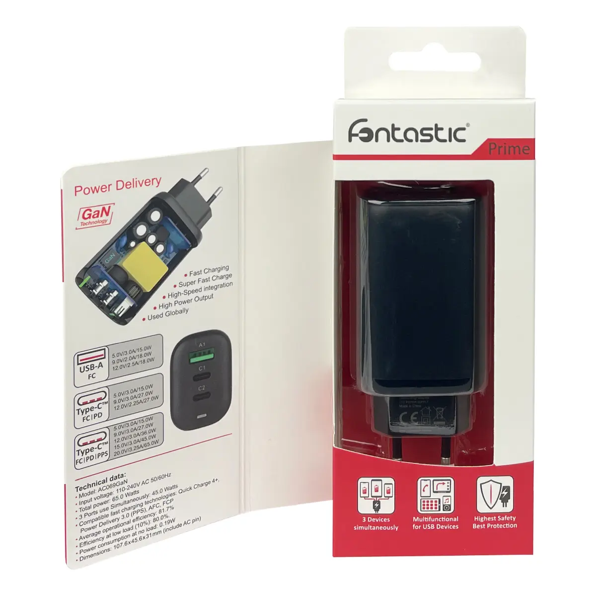 Fontastic Netzteil GaNto Type-C PD + USB-A FC3 GaN 65W