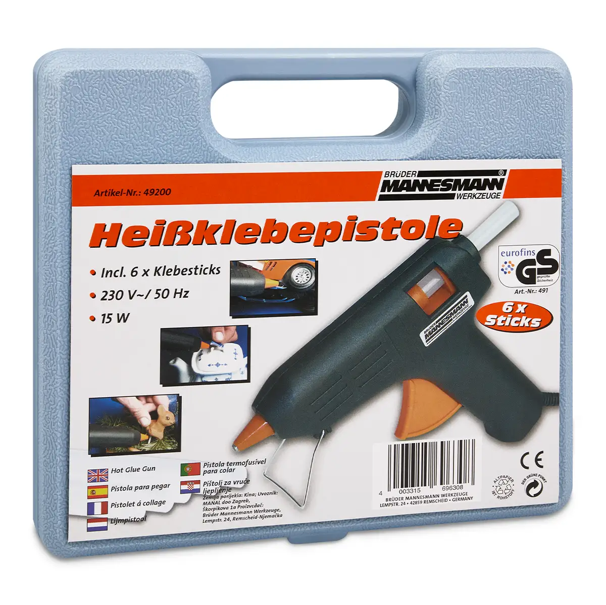 Heißklebepistole im Koffer + 6x Klebestics